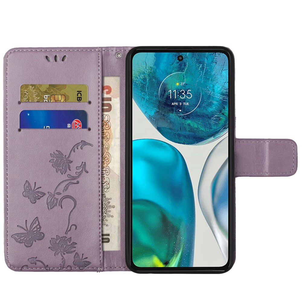 Funda de cuero con mariposas para Motorola Moto G52, violeta