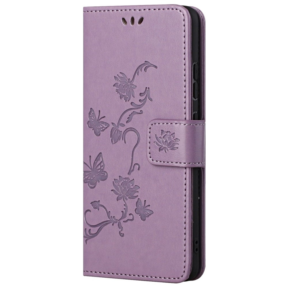 Funda de cuero con mariposas para Motorola Moto G52, violeta