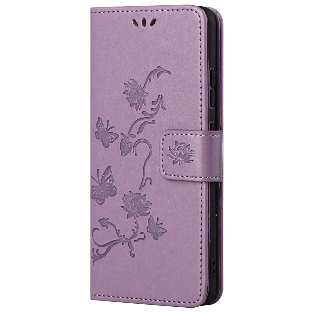 Funda de Cuero con Mariposas Motorola Moto G52, Púrpura