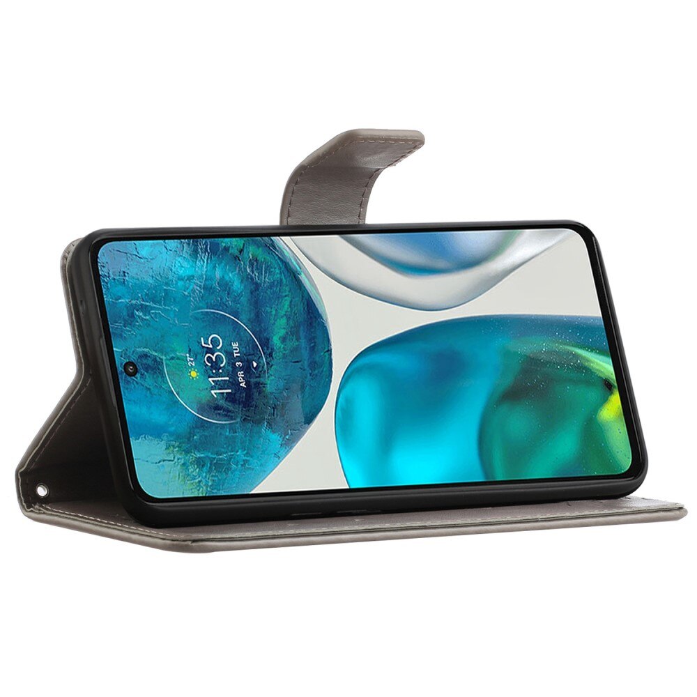 Funda de Cuero con Mariposas Motorola Moto G52, Gris