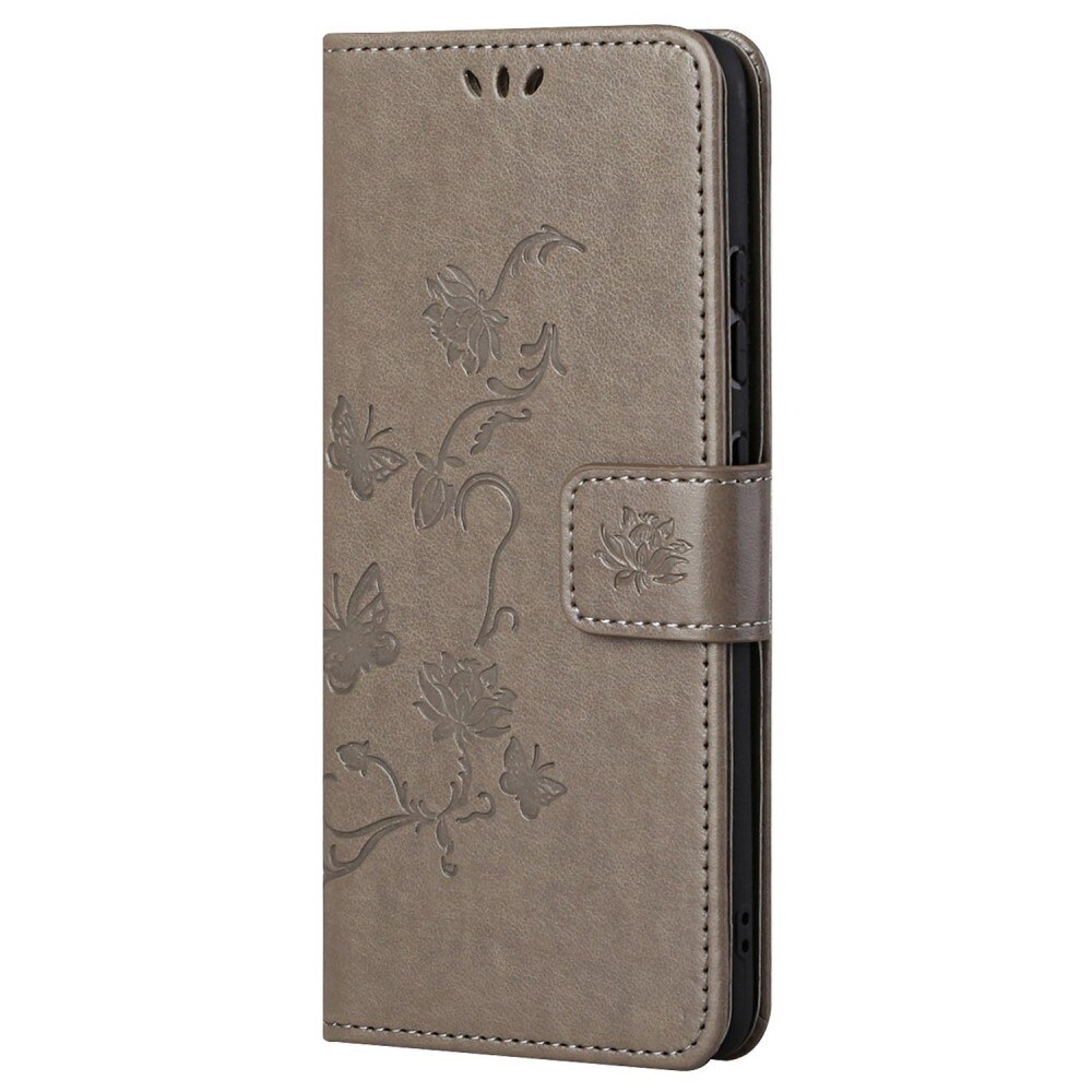 Funda de cuero con mariposas para Motorola Moto G52, gris