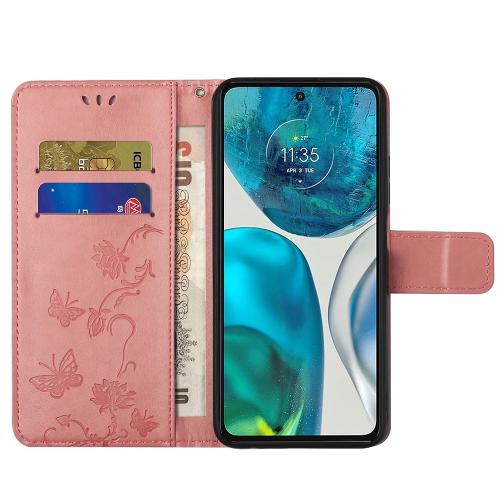 Funda de Cuero con Mariposas Motorola Moto G52, Rosa