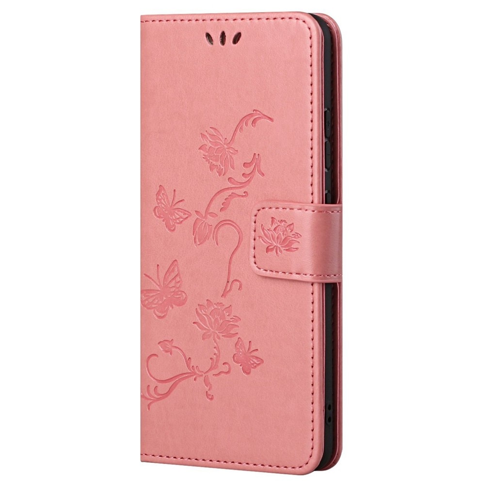 Funda de Cuero con Mariposas Motorola Moto G52, Rosa