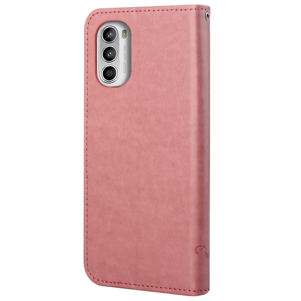 Funda de Cuero con Mariposas Motorola Moto G52, Rosa