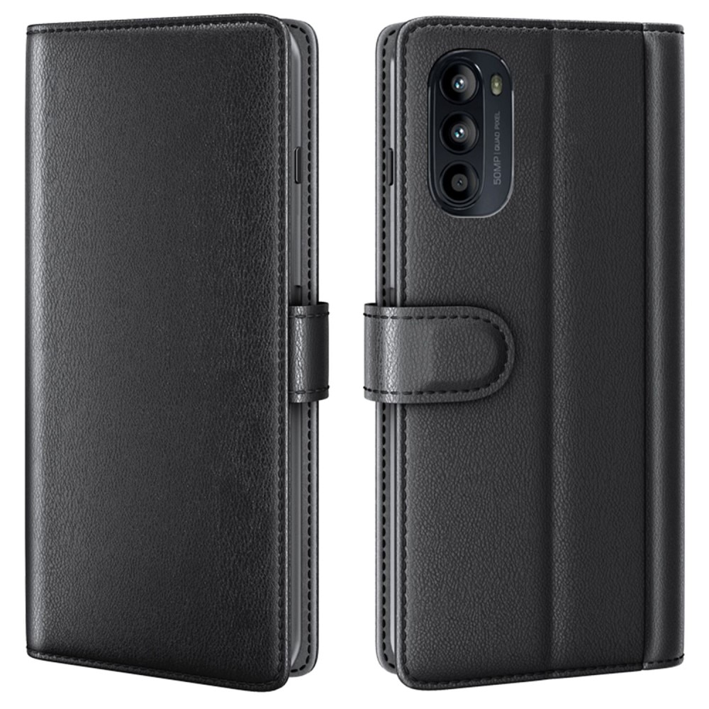 Funda de cuero genuino Motorola Moto G82/Moto G52, Negro