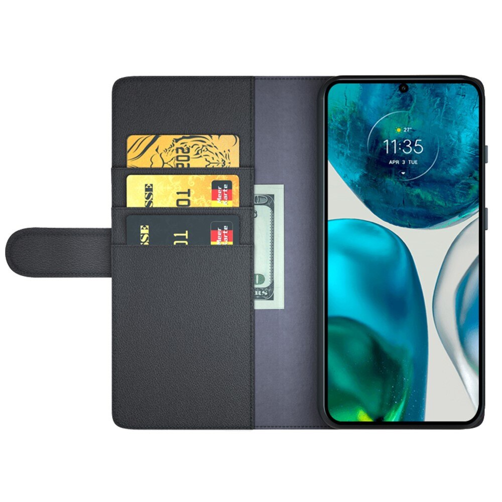 Funda de cuero genuino Motorola Moto G82/Moto G52, Negro