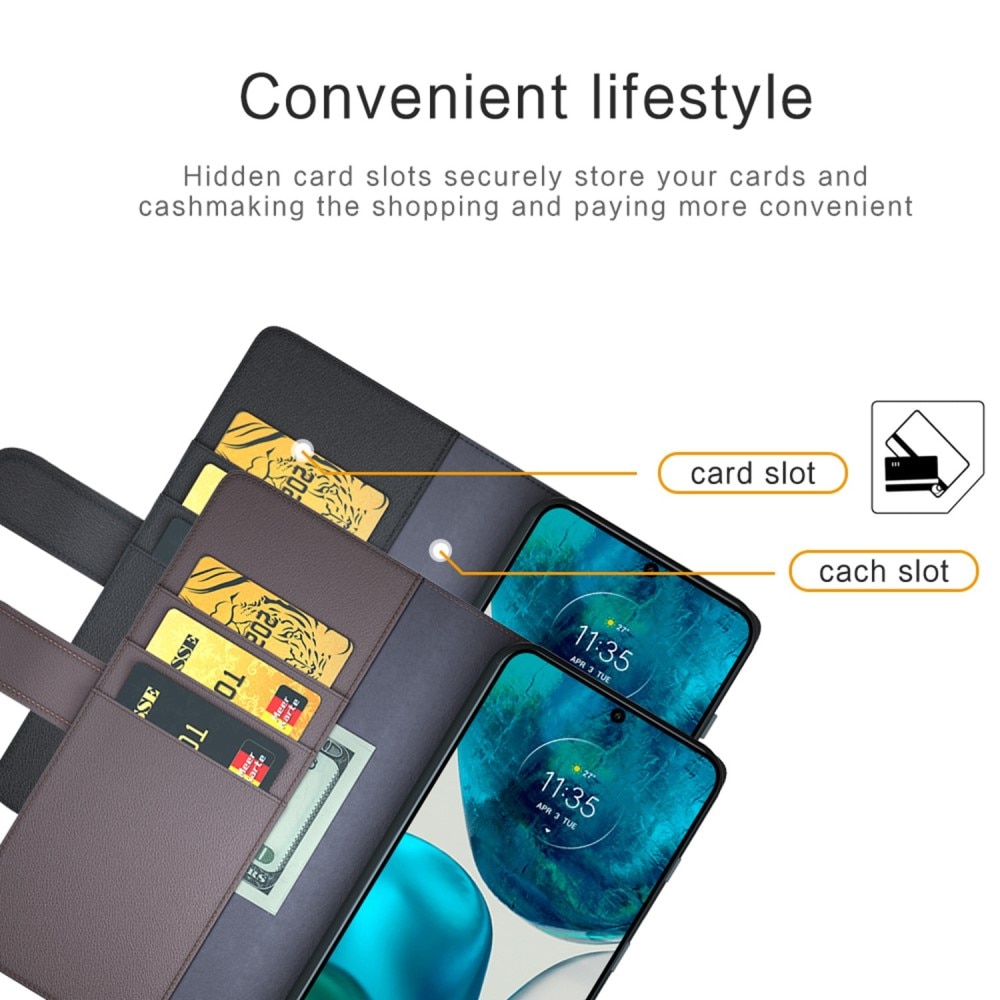 Funda de cuero genuino Motorola Moto G82/Moto G52, Negro