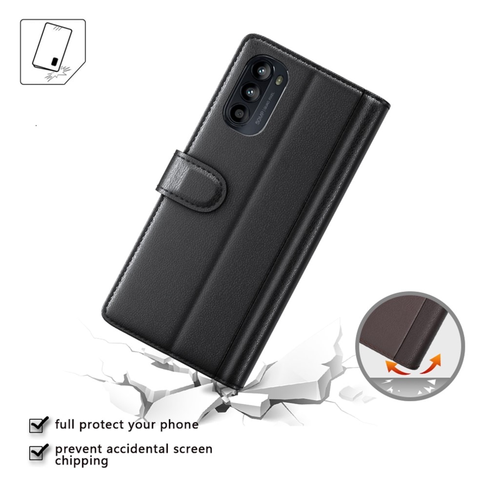 Funda de cuero genuino Motorola Moto G82/Moto G52, Negro