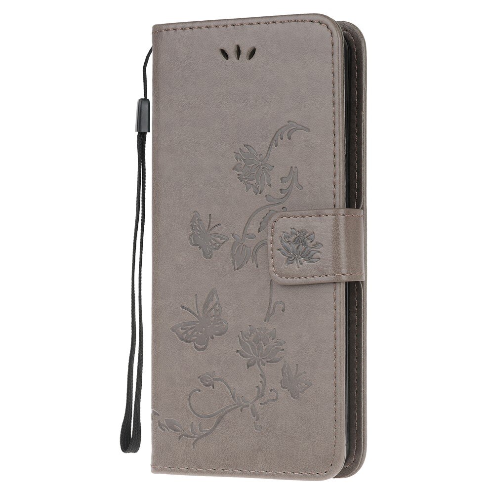 Funda de cuero con mariposas para Xiaomi Redmi 9C, gris