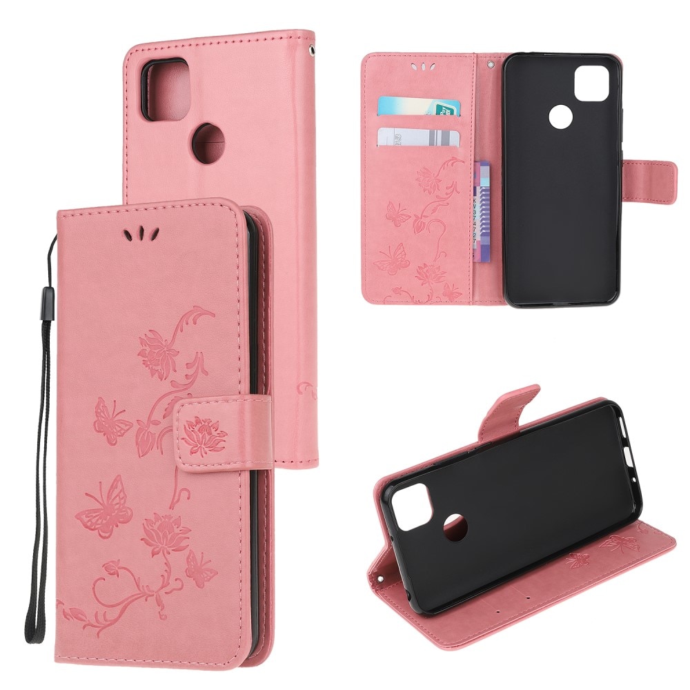 Funda de cuero con mariposas para Xiaomi Redmi 9C, rosado