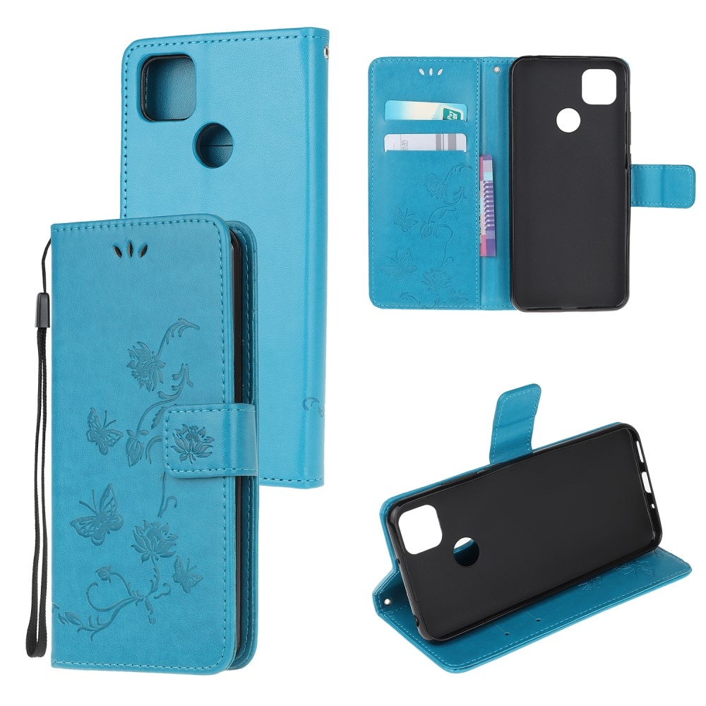 Funda de cuero con mariposas para Xiaomi Redmi 9C, azul