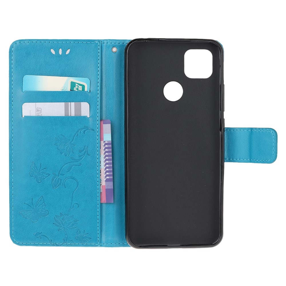 Funda de cuero con mariposas para Xiaomi Redmi 9C, azul