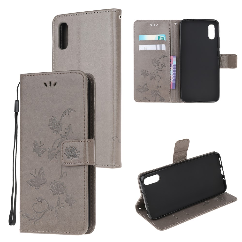 Funda de Cuero con Mariposas Xiaomi Redmi 9AT, Gris