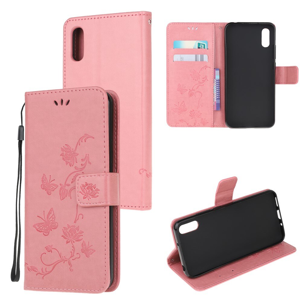 Funda de Cuero con Mariposas Xiaomi Redmi 9AT, Rosa
