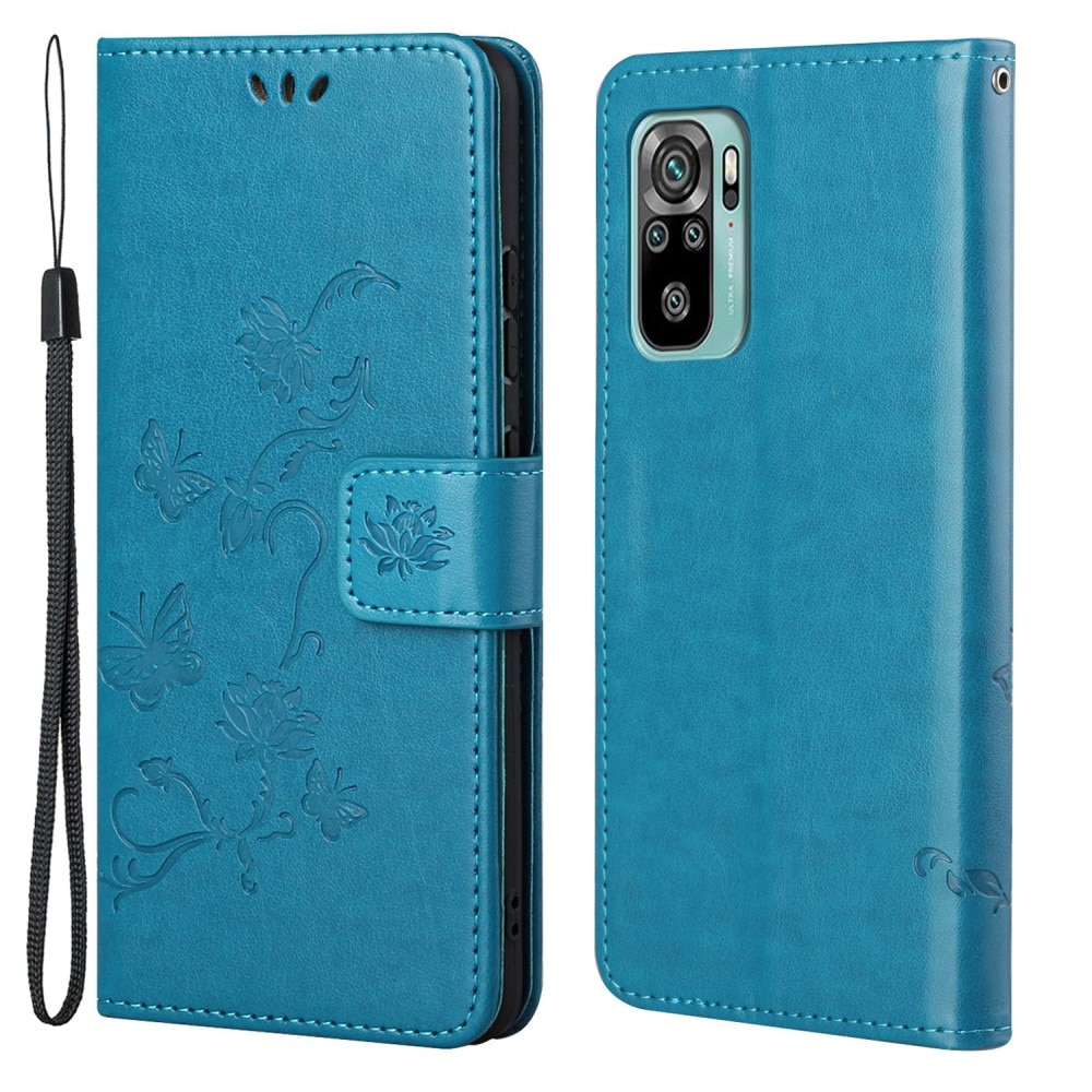 Funda de cuero con mariposas para Xiaomi Redmi 10, azul