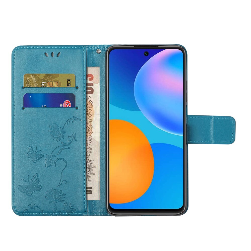 Funda de cuero con mariposas para Xiaomi Redmi 10, azul