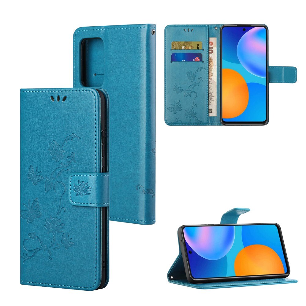 Funda de cuero con mariposas para Xiaomi Redmi 10, azul