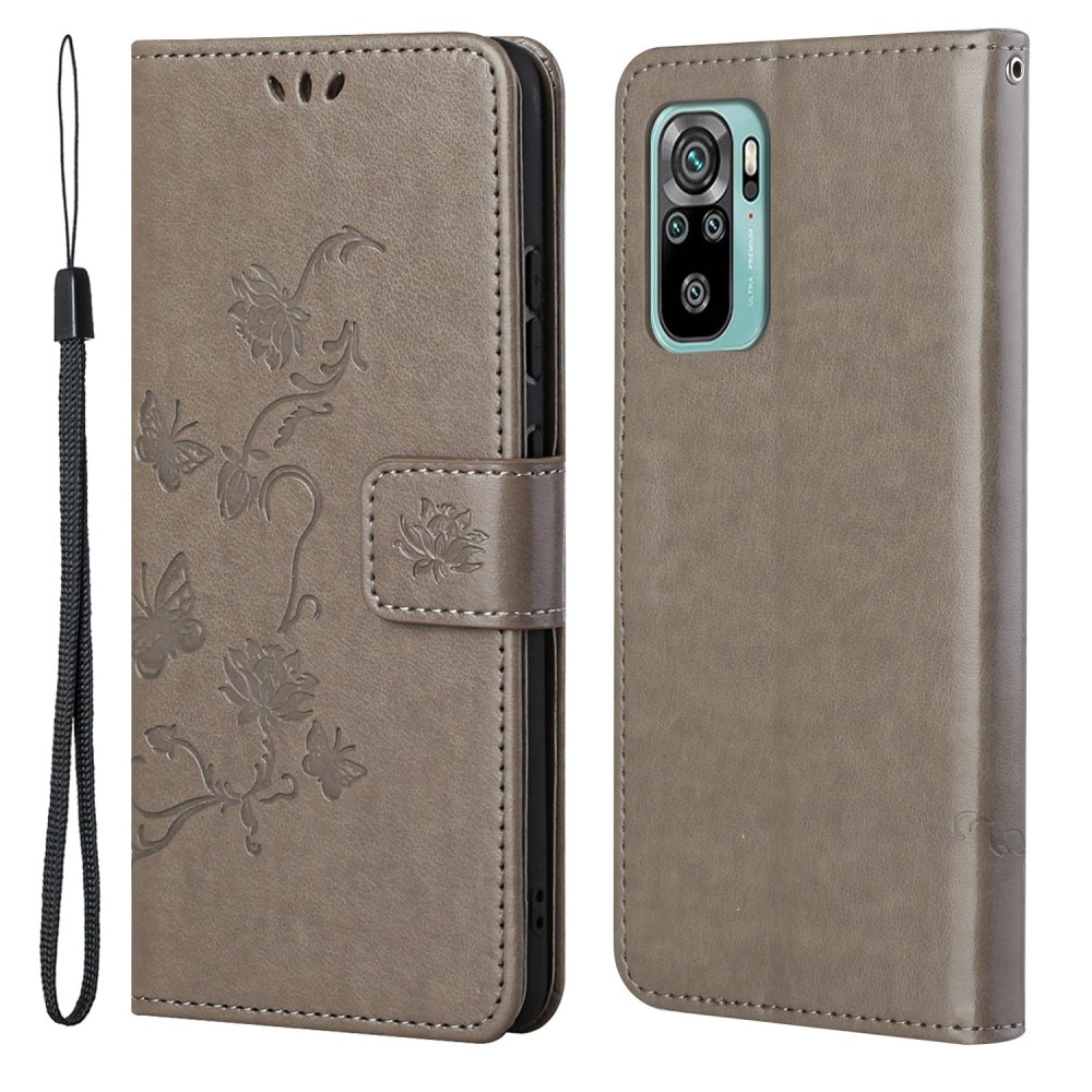 Funda de cuero con mariposas para Xiaomi Redmi 10, gris