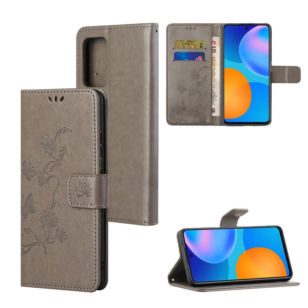 Funda de cuero con mariposas para Xiaomi Redmi 10, gris