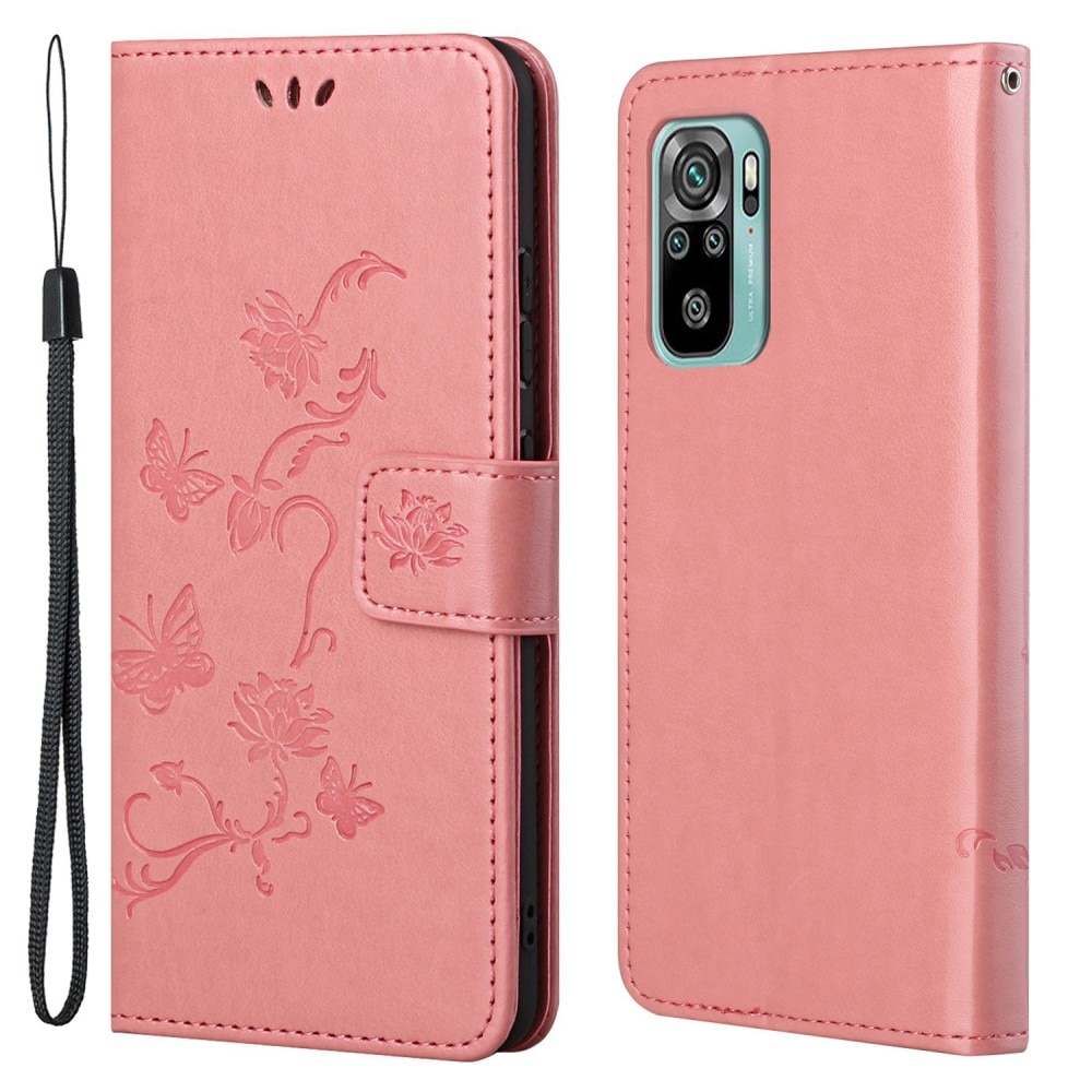 Funda de cuero con mariposas para Xiaomi Redmi 10, rosado