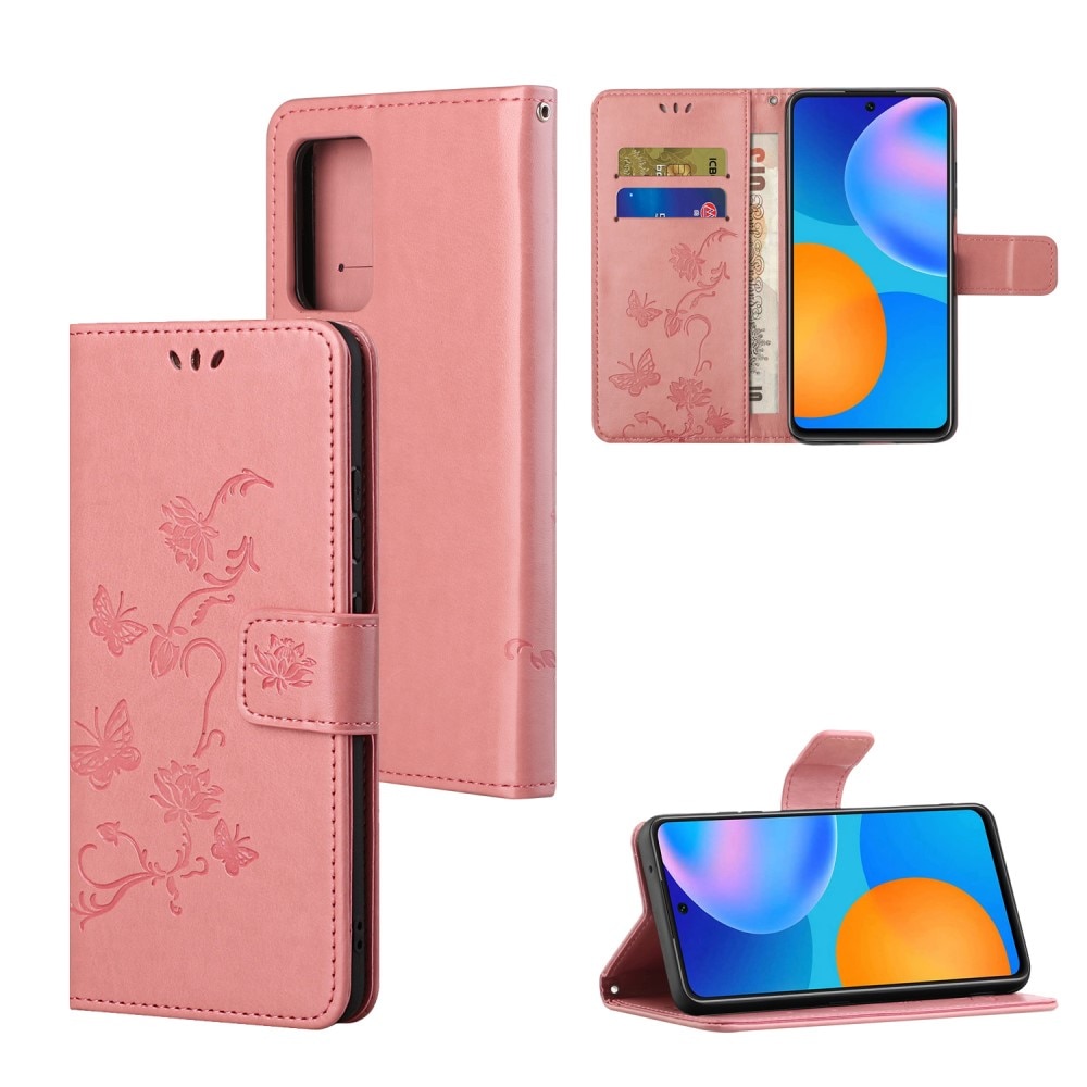 Funda de cuero con mariposas para Xiaomi Redmi 10, rosado