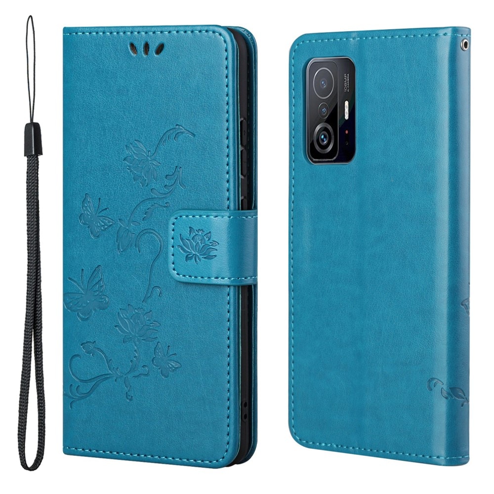 Funda de Cuero con Mariposas Xiaomi 11T/11T Pro, Azul