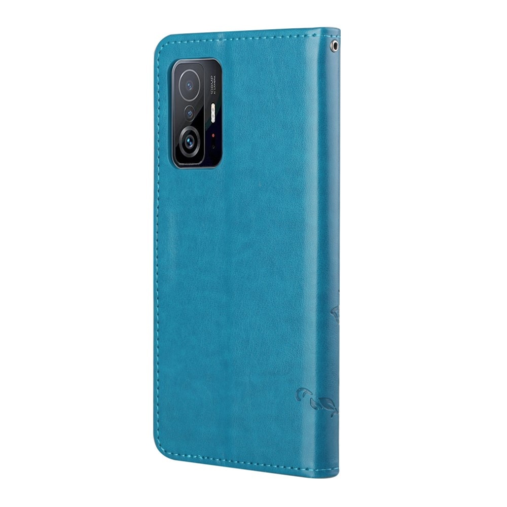 Funda de Cuero con Mariposas Xiaomi 11T/11T Pro, Azul