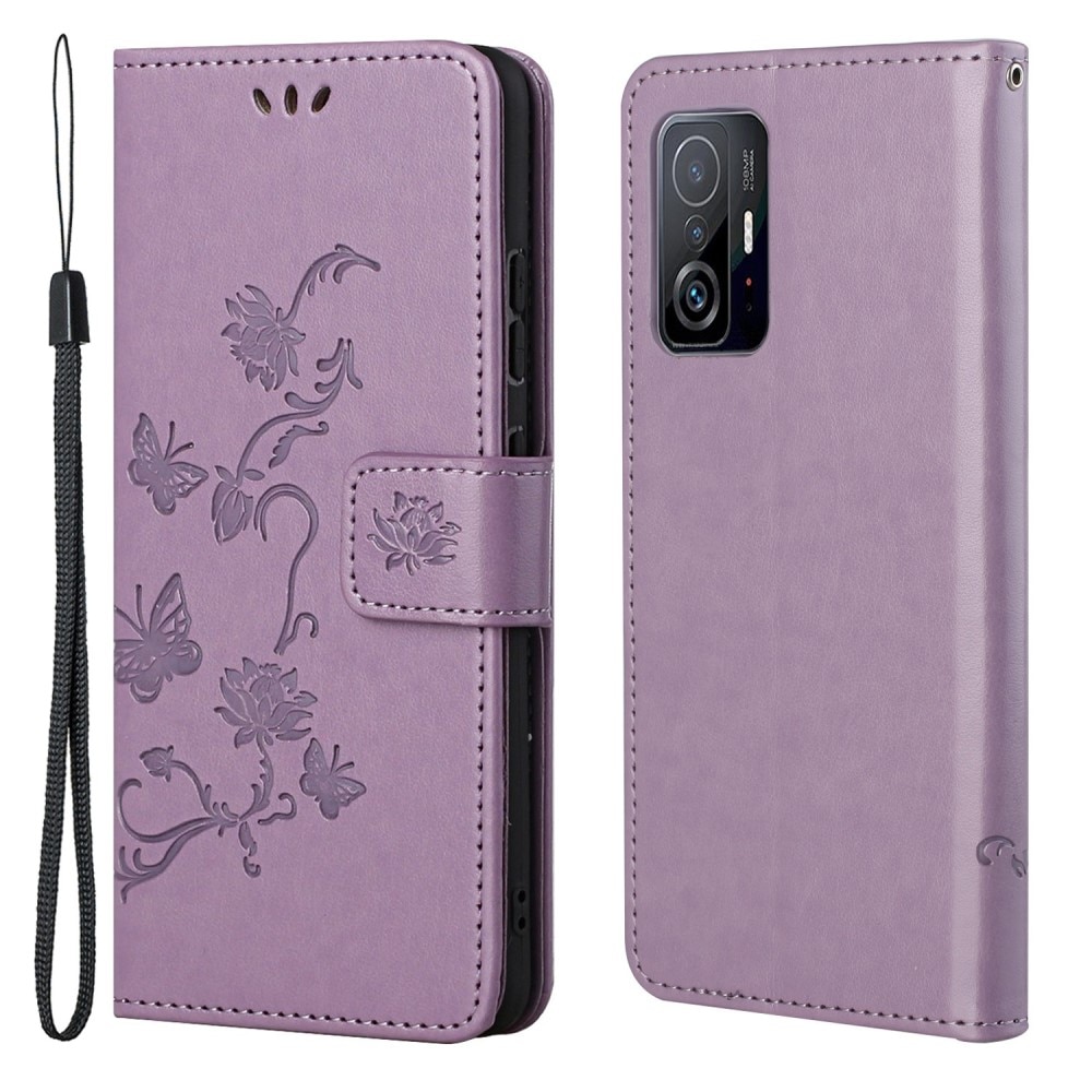 Funda de Cuero con Mariposas Xiaomi 11T/11T Pro, Púrpura