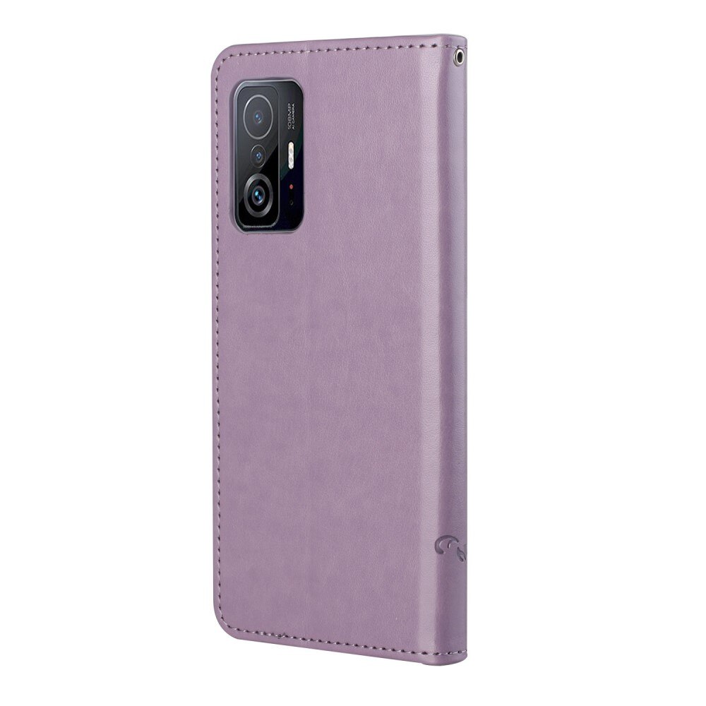 Funda de Cuero con Mariposas Xiaomi 11T/11T Pro, Púrpura