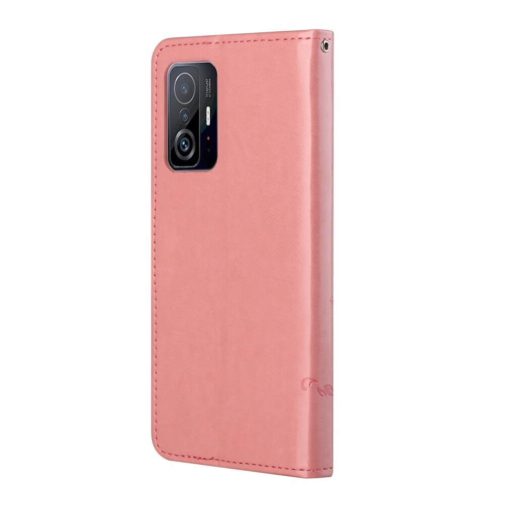 Funda de cuero con mariposas para Xiaomi 11T/11T Pro, rosado