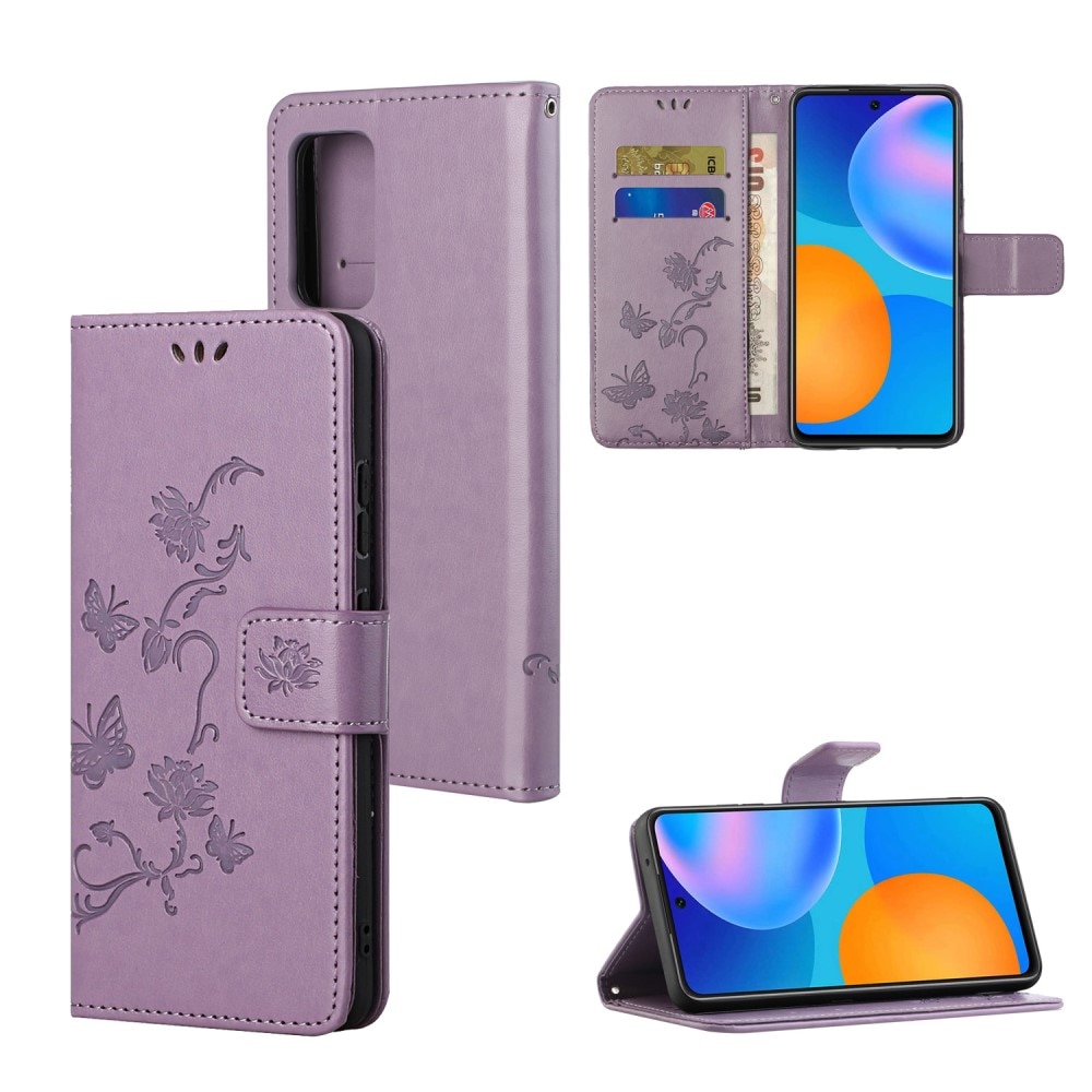 Funda de Cuero con Mariposas Xiaomi Redmi Note 11, Púrpura