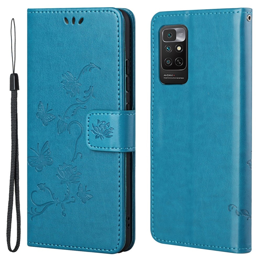 Funda de cuero con mariposas para Xiaomi Redmi Note 11, azul