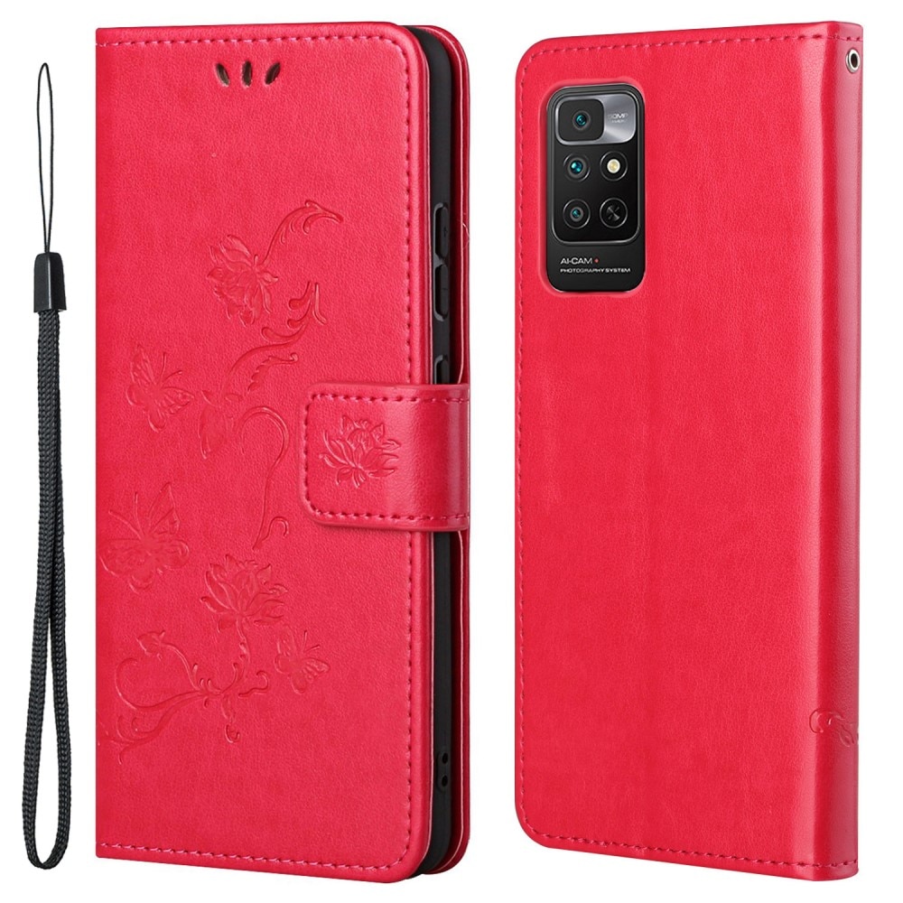 Funda de cuero con mariposas para Xiaomi Redmi Note 11, rojo