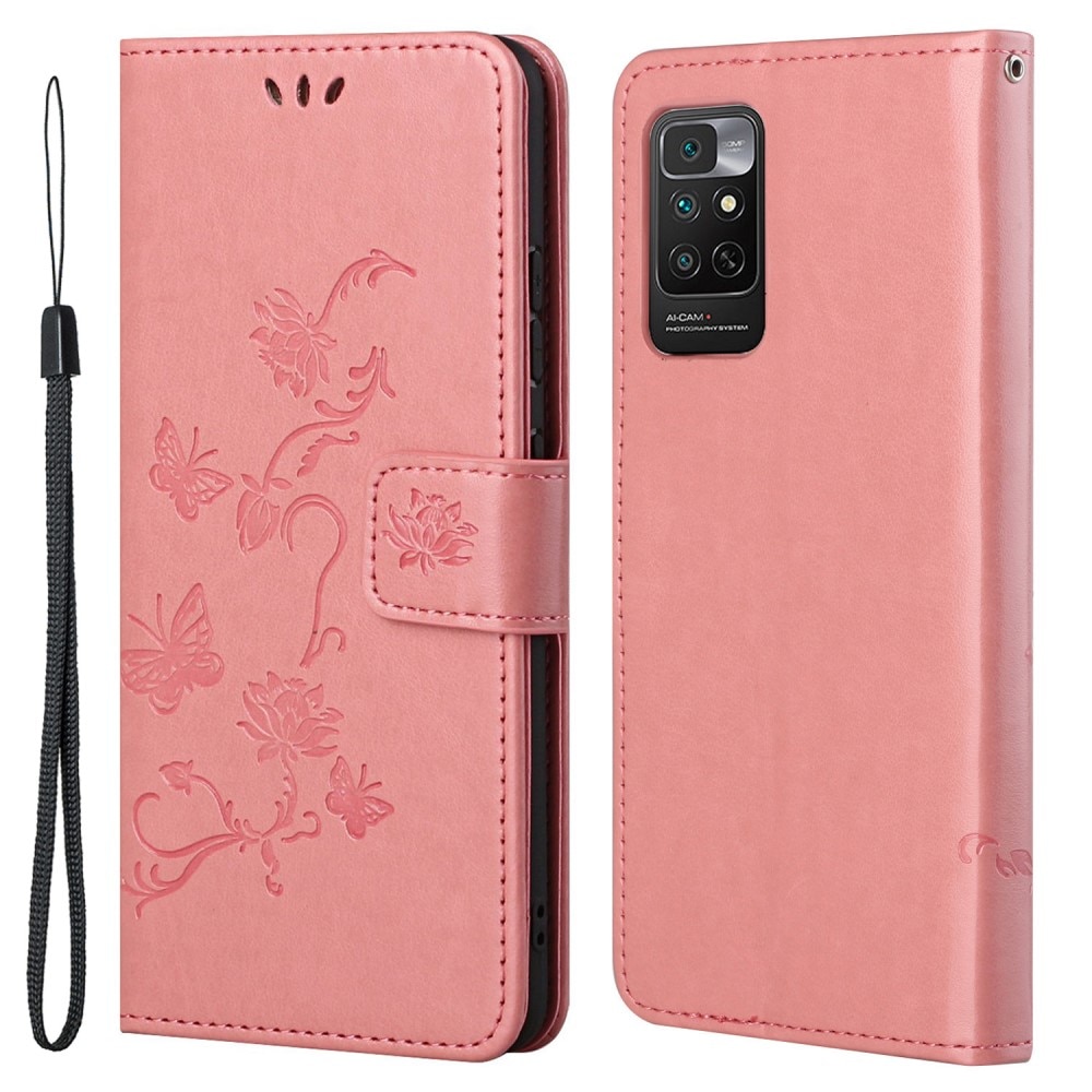 Funda de cuero con mariposas para Xiaomi Redmi Note 11, rosado