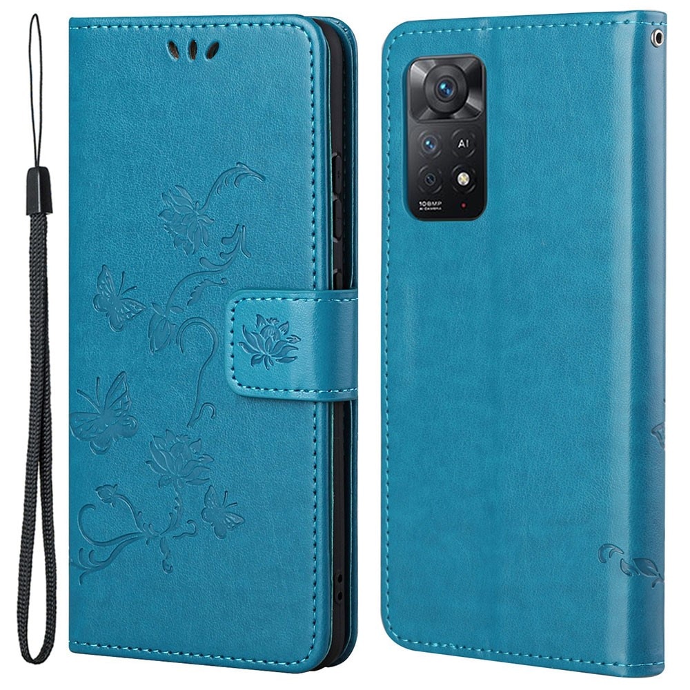 Funda de cuero con mariposas para Xiaomi Redmi Note 11 Pro, azul