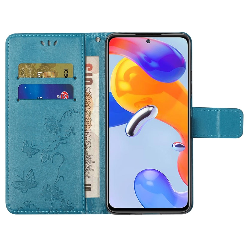 Funda de cuero con mariposas para Xiaomi Redmi Note 11 Pro, azul