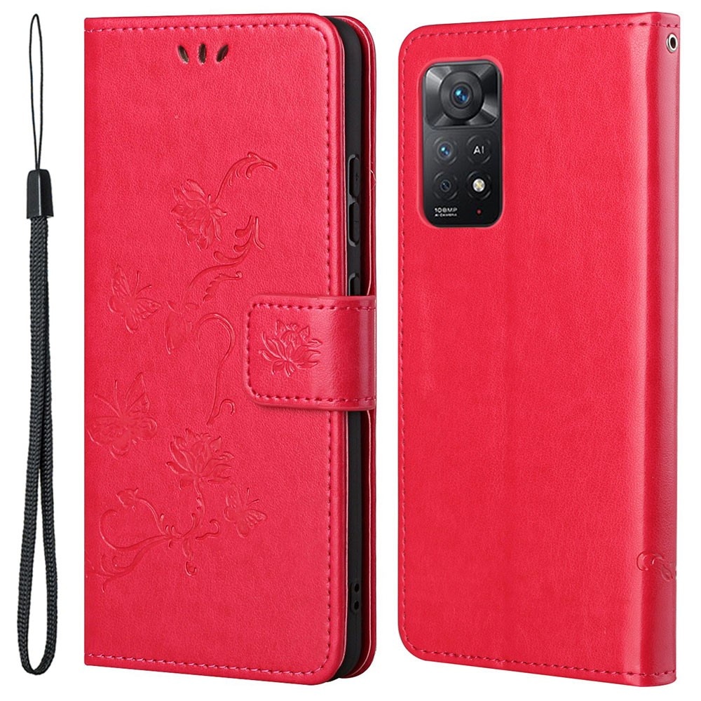 Funda de cuero con mariposas para Xiaomi Redmi Note 11 Pro, rojo