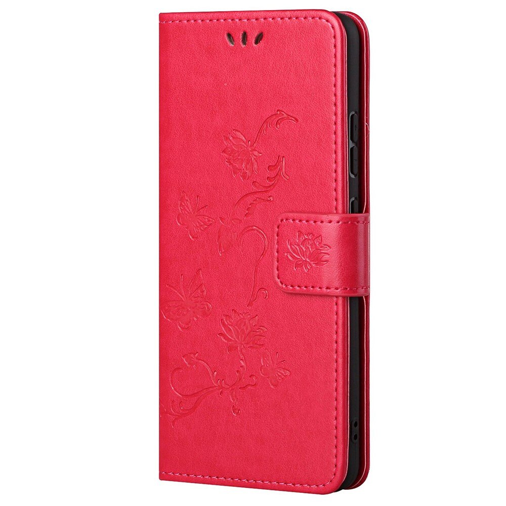 Funda de Cuero con Mariposas Xiaomi Redmi Note 11 Pro, Rojo
