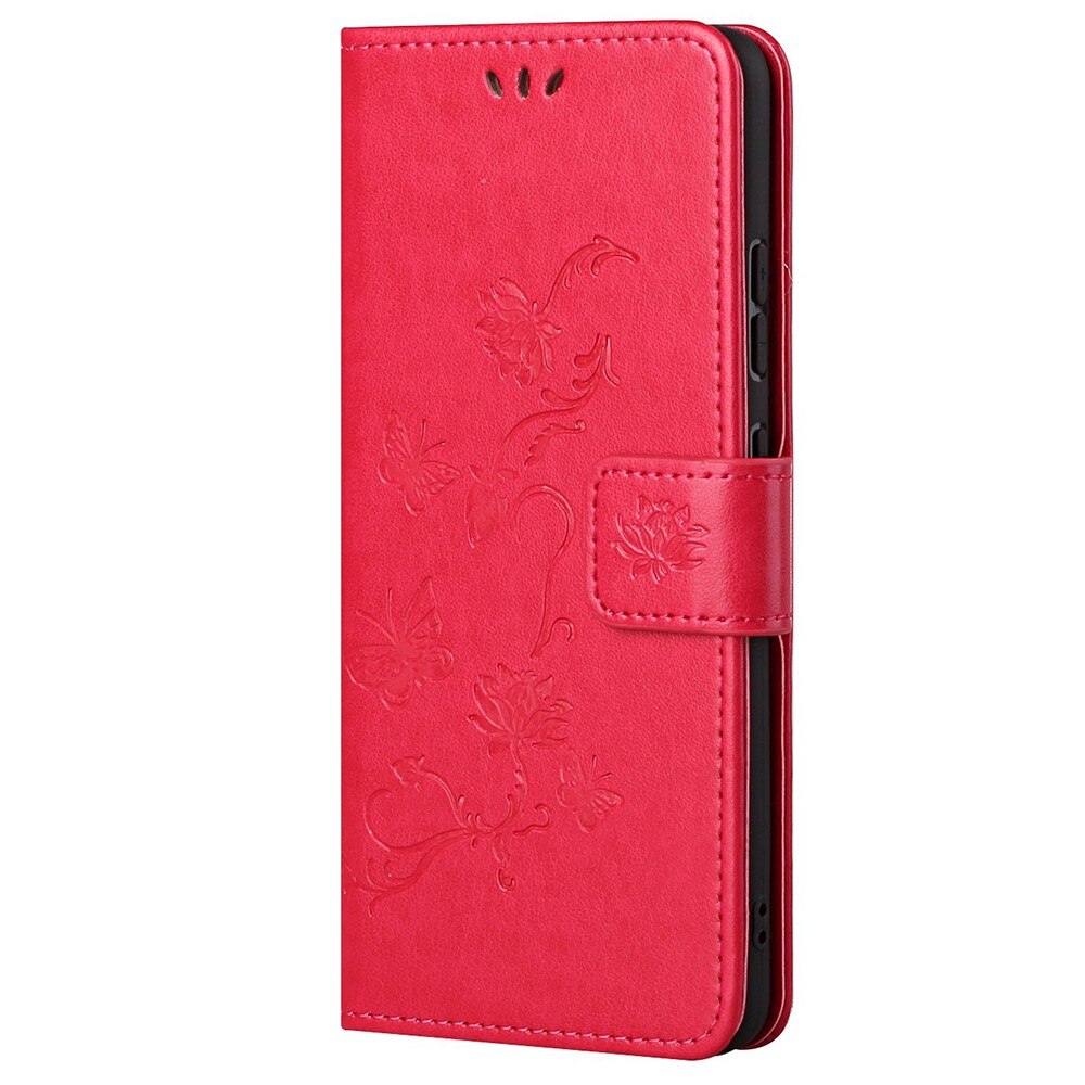 Funda de cuero con mariposas para Xiaomi Redmi Note 11 Pro, rojo