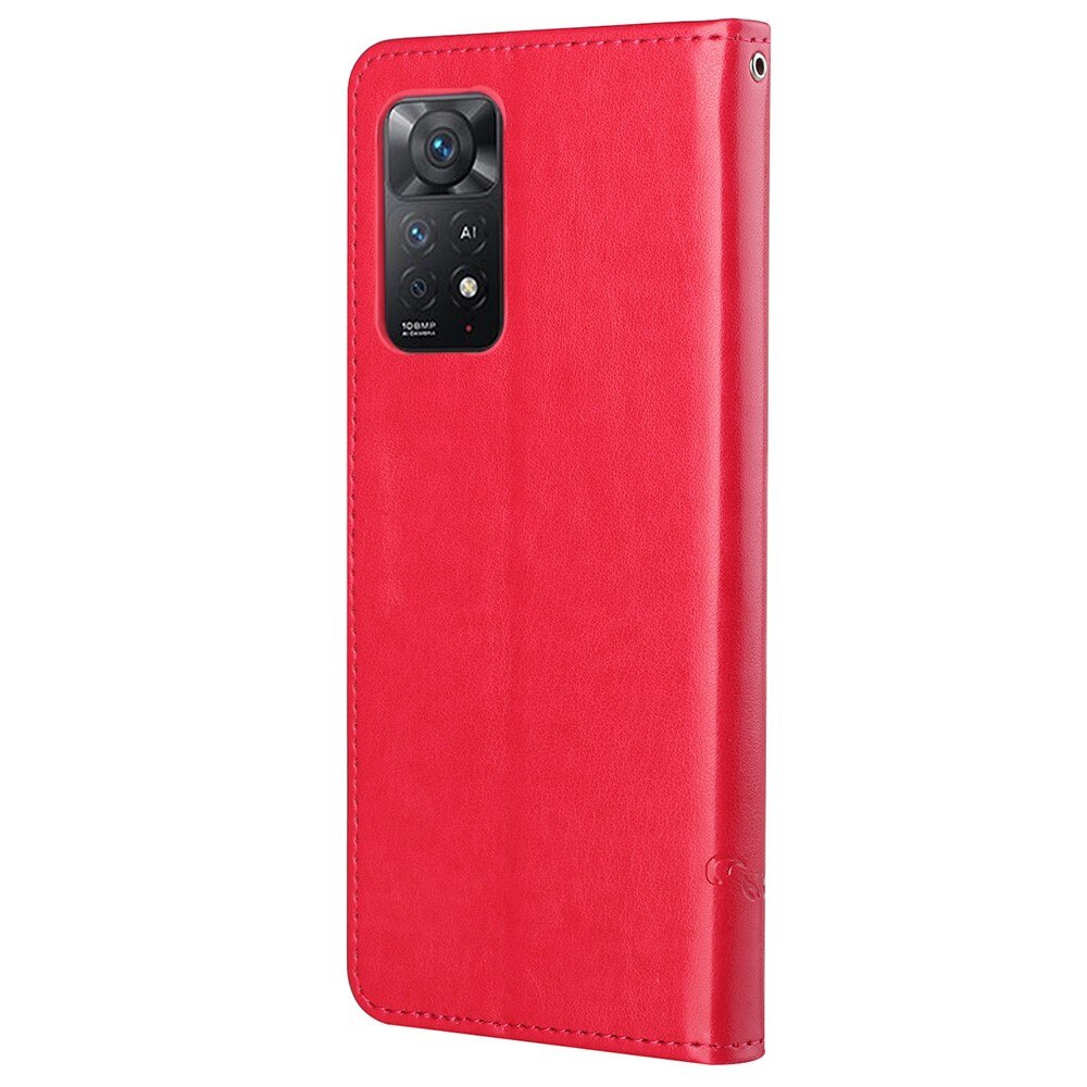 Funda de Cuero con Mariposas Xiaomi Redmi Note 11 Pro, Rojo