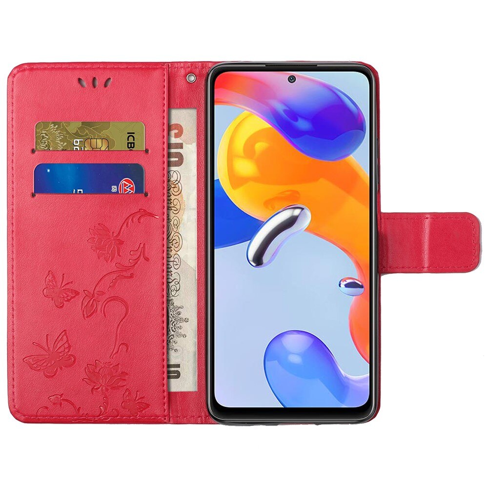 Funda de Cuero con Mariposas Xiaomi Redmi Note 11 Pro, Rojo