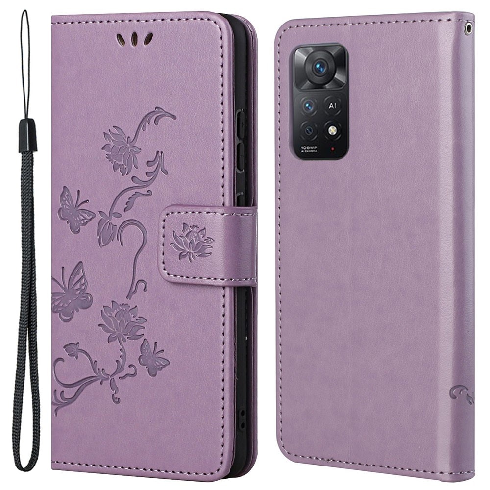 Funda de cuero con mariposas para Xiaomi Redmi Note 11 Pro, violeta