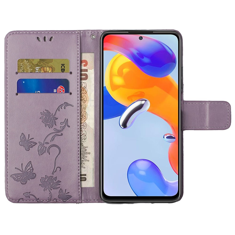 Funda de cuero con mariposas para Xiaomi Redmi Note 11 Pro, violeta