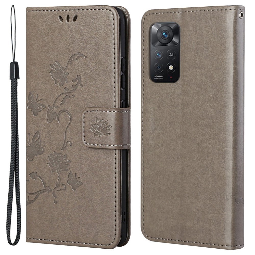 Funda de cuero con mariposas para Xiaomi Redmi Note 11 Pro, gris