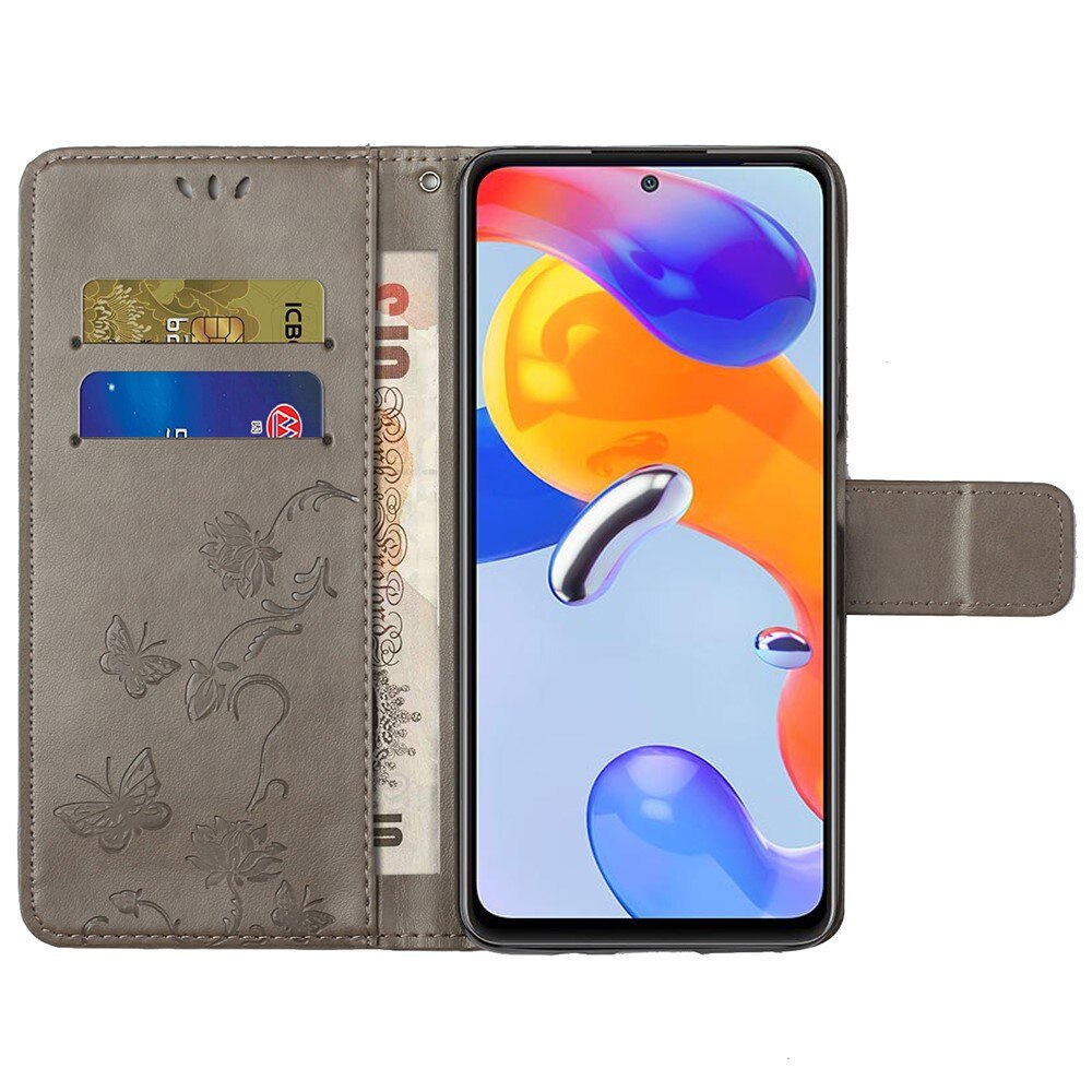 Funda de Cuero con Mariposas Xiaomi Redmi Note 11 Pro, Gris