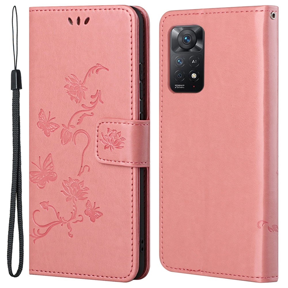 Funda de cuero con mariposas para Xiaomi Redmi Note 11 Pro, rosado