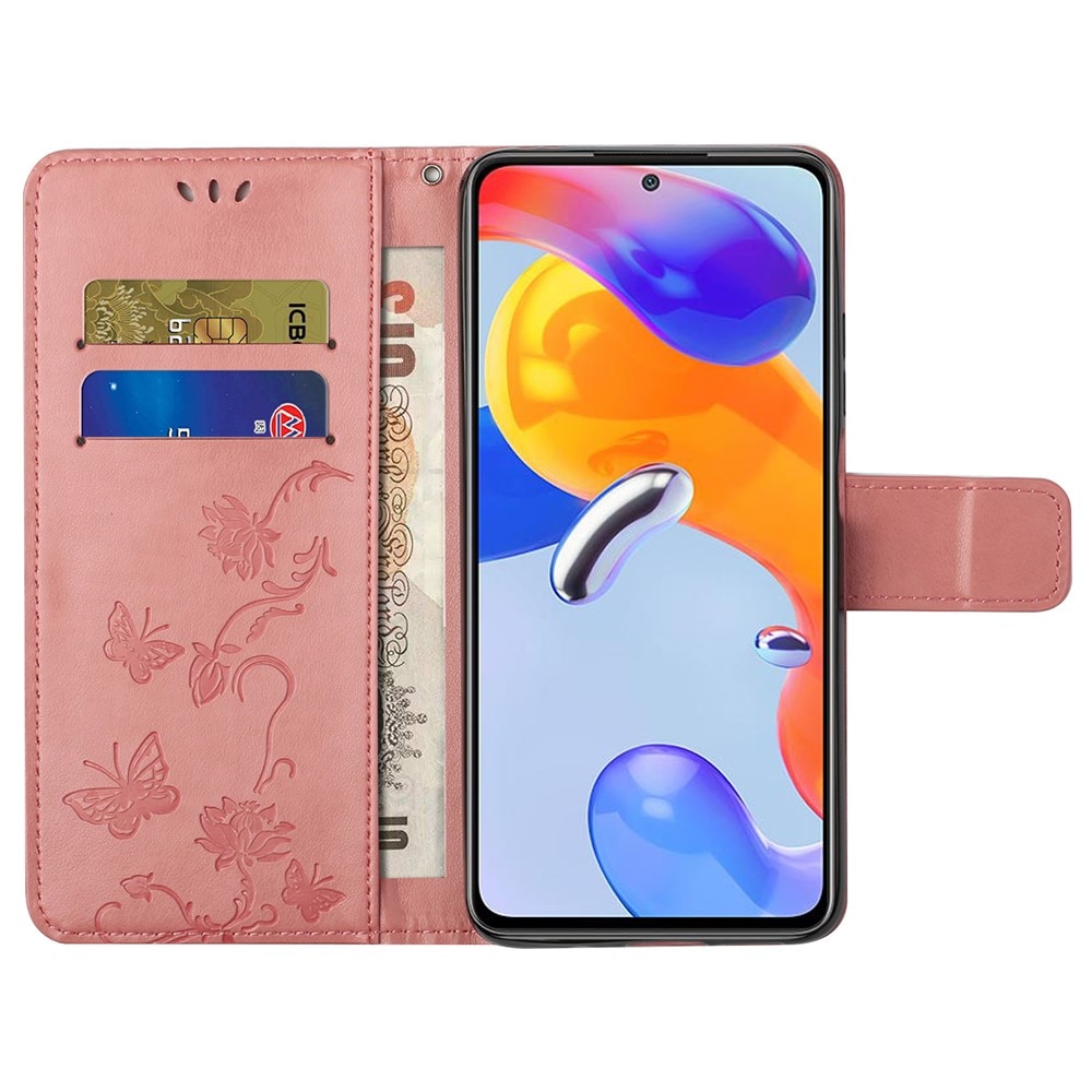 Funda de cuero con mariposas para Xiaomi Redmi Note 11 Pro, rosado