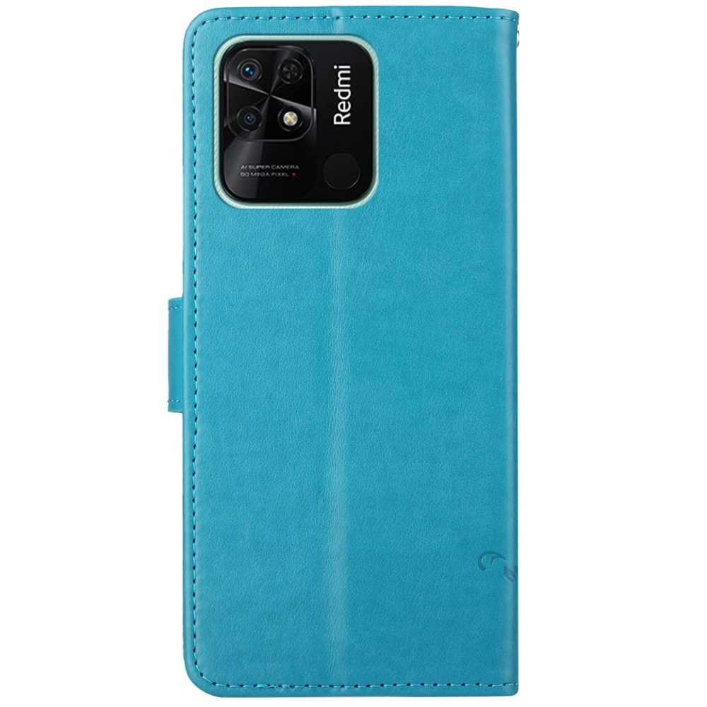 Funda de cuero con mariposas para Xiaomi Redmi 10C, azul