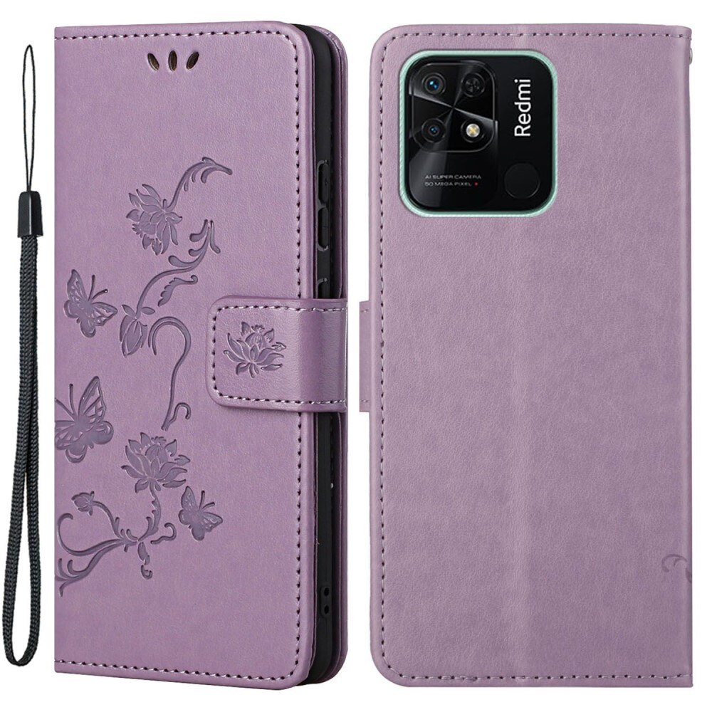 Funda de Cuero con Mariposas Xiaomi Redmi 10C, Púrpura