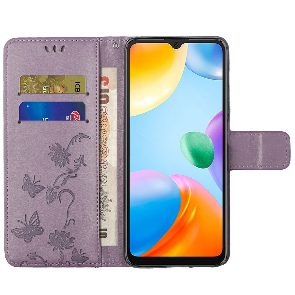 Funda de cuero con mariposas para Xiaomi Redmi 10C, violeta